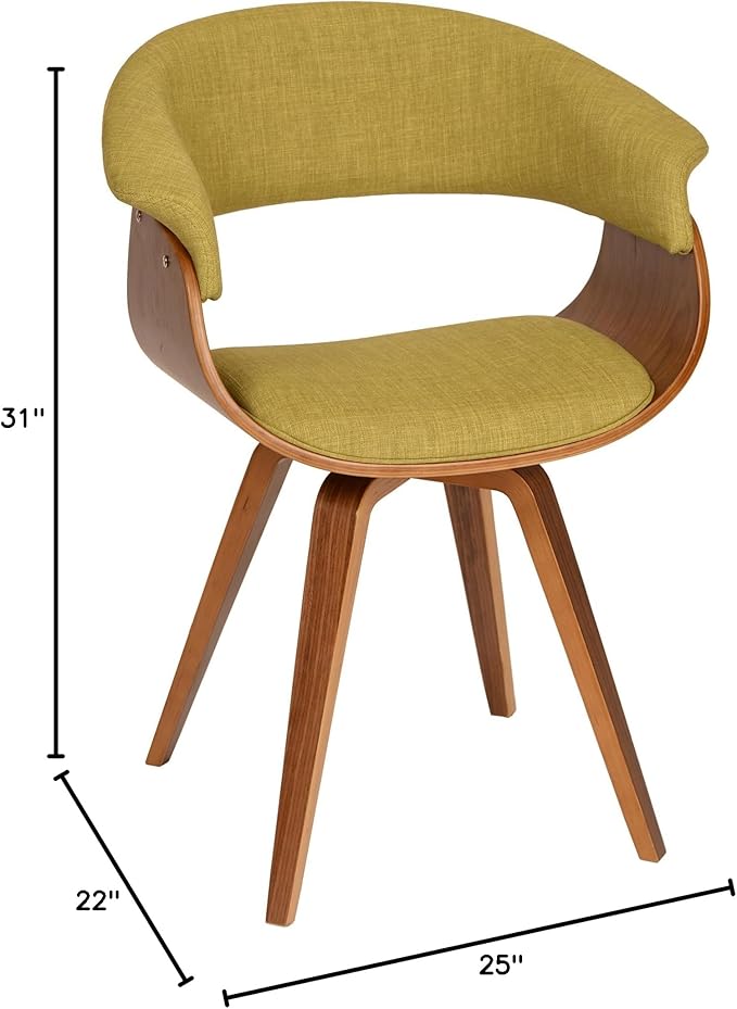 Armen Living Summer Modern Chair in Green Fabric and Walnut Wood - Set of 2