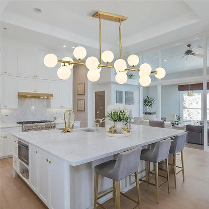 Mid Century Modern Chandelier 55in Linear Gold Pendant Lighting Fixture Linear Chandeliers for Kitchen Island, Dining Room 16-Light