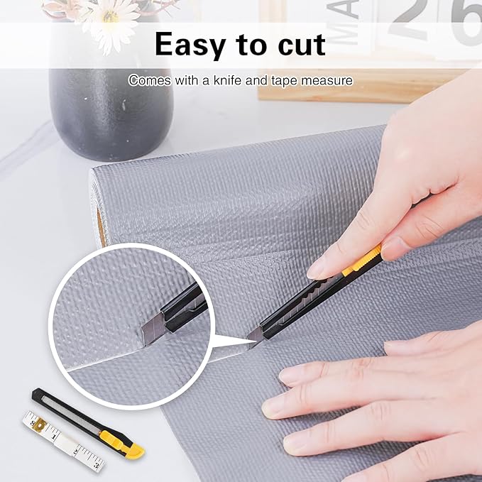 Drawer and Shelf Liner for Kitchen Cabinet,Non-Adhesive Cabinet Liner 18in x 30FT,Waterproof Shelf Paper Non-Slip Mats Cupboard Liners Contact Protect Dresser/Shelves/Table-Grey