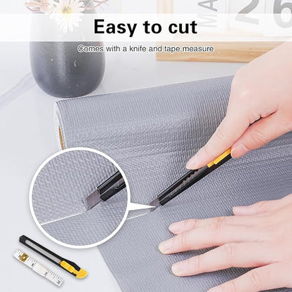 Drawer and Shelf Liner for Kitchen Cabinet,Non-Adhesive Cabinet Liner 18in x 30FT,Waterproof Shelf Paper Non-Slip Mats Cupboard Liners Contact Protect Dresser/Shelves/Table-Grey