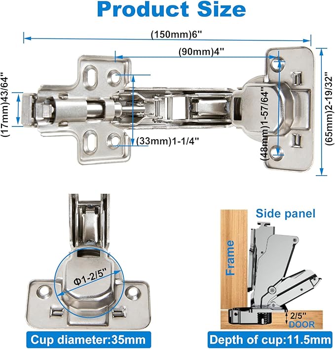 165 Degree Soft Close Cabinet Hinges, Face Frame Mount,3D Concealed Slow Self Closing for Folden Cupboard, 2-Pack, for Corner Kitchen Cabinet, Cupboard Folded, Folden Door, Closets
