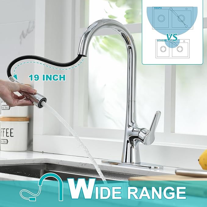 Kitchen Faucet with Pull Down Sprayer, Polished Chrome Kitchen Sink Faucet 1 or 3 Hole, High Arc Single Handle Spot Resist Stainless Steel Kitchen Faucets for Farmhouse Camper Laundry Rv Bar