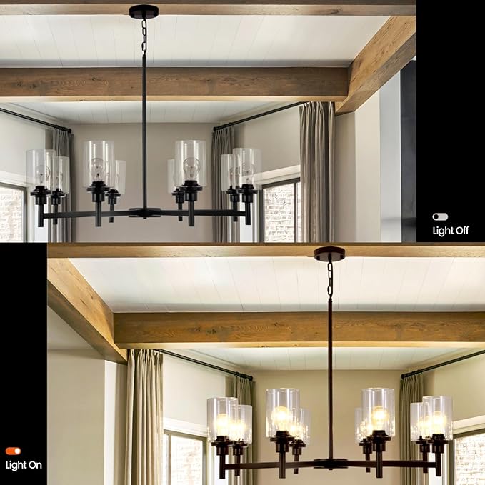 A Million 27.5" Black Chandelier 5 Lights, Kitchen Island Lighting Industrial Chandelier with Clear Glass Shade, Ceiling Pendant Light for Farmhouse Dining Room Living Room Bedroom