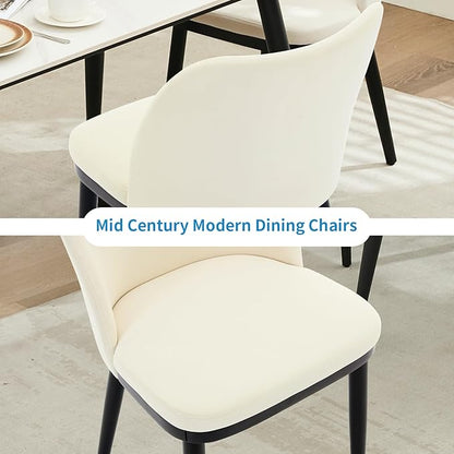 2 Dining Chairs: Upholstered Velvet Dining Room Side Chairs, Chair for Dining Room with Padded Seat and Wood Legs-Modern Dining Chairs for Restaurant, Kitchen, Cafe, Living Room(Off-White)