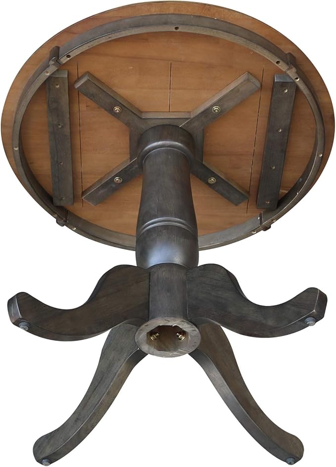 IC INTERNATIONAL CONCEPTS 30" Round Top Solid Wood Pedestal Table in Hickory/Washed Coal - Dining Height