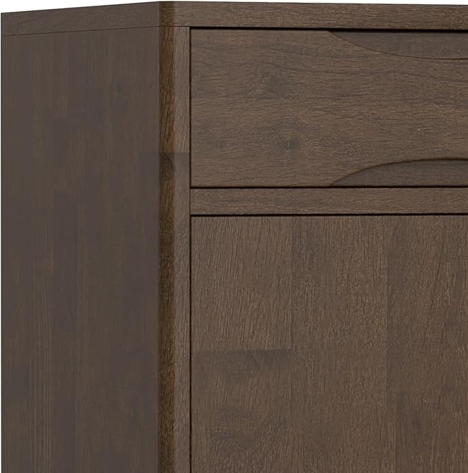 SIMPLIHOME Harper Storage Cabinet - 40 inch Wide Solid Wood Medium Storage Cabinet in Walnut Brown, Mid-Century Modern Cupboard for Entryway or Dining Room with Drawers, Tapered Legs, and Shelves