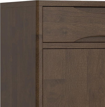 SIMPLIHOME Harper Storage Cabinet - 40 inch Wide Solid Wood Medium Storage Cabinet in Walnut Brown, Mid-Century Modern Cupboard for Entryway or Dining Room with Drawers, Tapered Legs, and Shelves