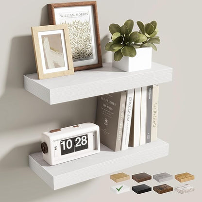 Acovy 16 Inch Floating Shelves for Wall 2 Pack, 16" Wall Shelves for Books, Storage, Decor, Wall Mounted Floating Shelf with Invisible Brackets for Kitchen, Living Room, White