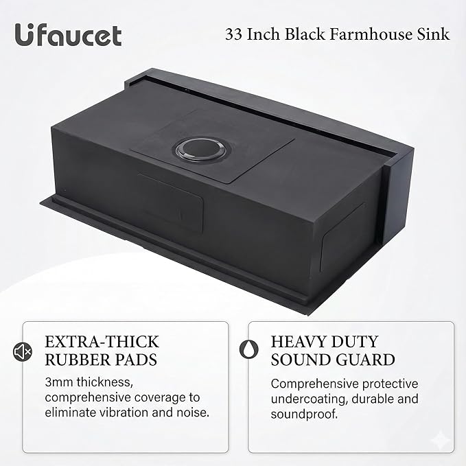 33 Black Farmhouse Sink, Undermount 33x20x9 Apron Front Farm Ktichen Sink Stainless Steel Single Bowl 16 Gauge with Accessories