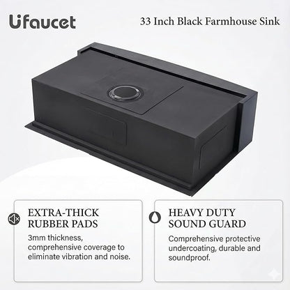 33 Inch Farmhouse Sink, Gunmetal Black Stainless Steel Apron Front Undermount Single Bowl Farm Kitchen Sink 33x20x9 16 Gauge with Accessories