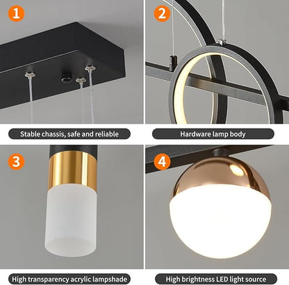 Siittoo Modern Chandeliers for Dining Room, Dimmable Led Linear Pendant Light with Remote Control, Black Gold Pendant Lighting Hanging Light Fixtures for Kitchen Island, Dining Room, Living Room (48W)