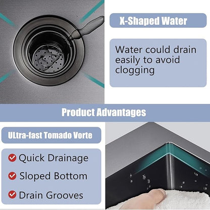 15x17 Inch Black Bar Sink Drop In Kitchen Sink, Topmount Stainless Steel Square Small Sinks, Single Bowl Kitchen Sinks for Laundry Wet Bar Prep RV Office Outdoor Yard with Grid & Drain