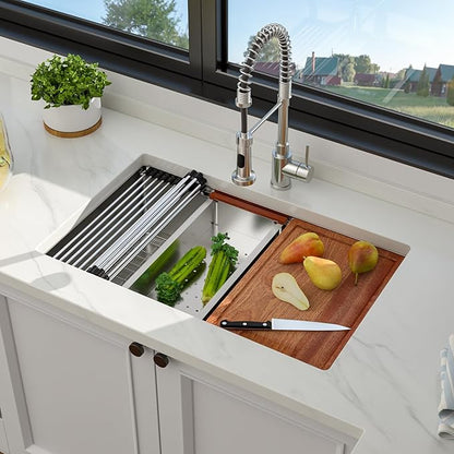 30 Inch Undermount Kitchen Sink - 30 19 Stainless Steel Workstation Sink 18 Gauge Single Bowl 9'' Deep Basin Handmade