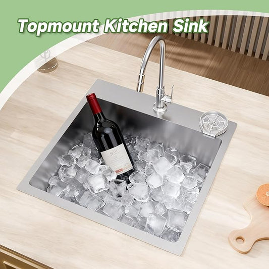 15 inch Drop In Bar Sink, 15x15" Single Bowl Topmount Stainless Steel Handmade 16 Gauge Top Counter for Wet Bar RV Outdoor Small Kitchen Sink Basin Silvery