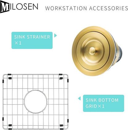 MILOSEN White Undermount Bar Sink, 15×17 Inch Small White Wet Bar or Prep Sink, 9 Inch Deep Granite Composite Outdoor Single Bowl Basin with Accessories, Small Quartz Sinks