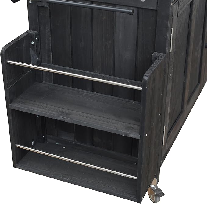 JIJIWANG 60.6" Mobile Kitchen Storage Island with Storage Cabinet and Towel Rack, Foldable Outdoor Kitchen Island with Stainless Steel Top and Lockable Wheels for Patio and Outdoor Black