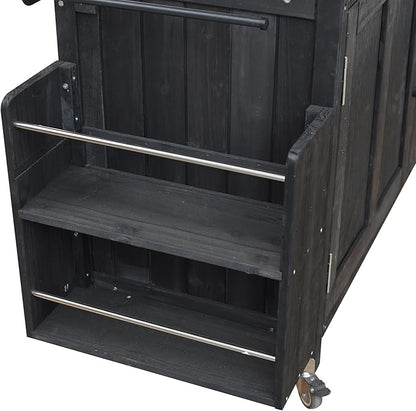 JIJIWANG 60.6" Mobile Kitchen Storage Island with Storage Cabinet and Towel Rack, Foldable Outdoor Kitchen Island with Stainless Steel Top and Lockable Wheels for Patio and Outdoor Black