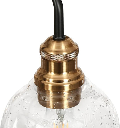 KSANA 40" Large Rectangular Linear Chandelier, 8-Light Black Gold Kitchen Island Lighting with Seeded Glass Mid-Century Modern Dining Room Light Fixtures for Living Room, Kitchen, Hallway, Bedroom