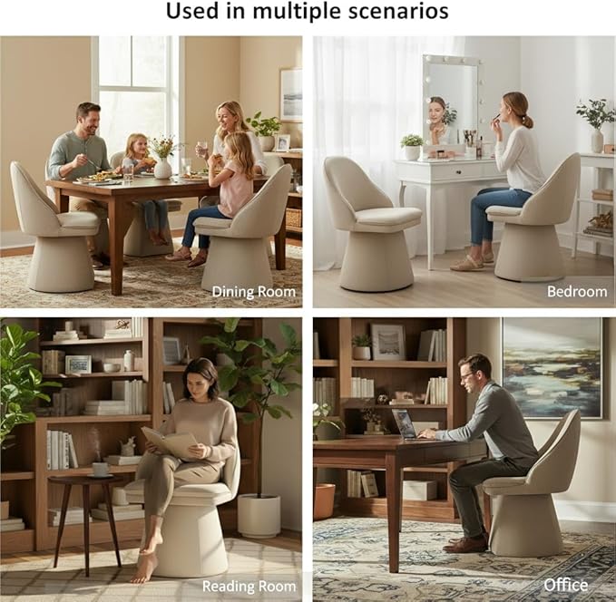 KISLOT Swivel Dining Chairs Set of 4, Upholstered Mid Century Modern Deskchair with Round Back, Linen Fabric Kitchen Chairs for Dining Room, Bedroom, Dressing Room, Linen