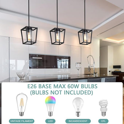SGLfarmty Pendant Lights Kitchen Island, 1-Light Black Modern Farmhouse Adjustable Lantern Hanging Fixture with Glass Shade for Dining Room Entryway Hallway