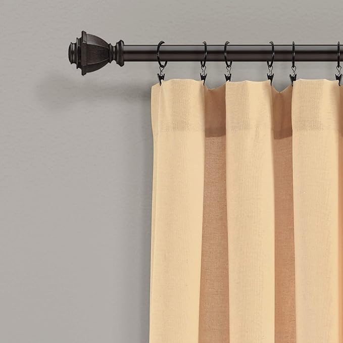 Lush Decor Linen Button Window Curtain Panel, Single, 40" W x 108" L, Yellow & White- Country Curtains - Rustic Decor - Color Block - Modern Farmhouse Curtains
