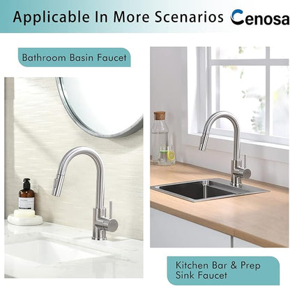 Modern Bar Sink Faucet for Kitchen Sink Single Handle with Pull Out Sprayer Hot and Cold Brushed Nickel CENOSA