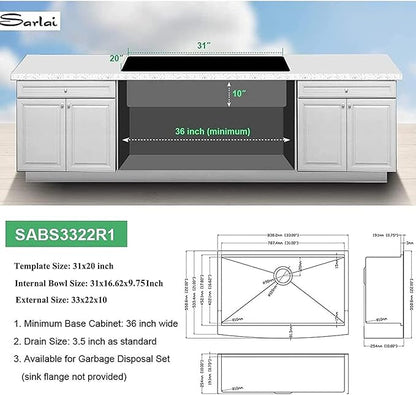 Sarlai 33 Farmhouse Sink Black Stainless Steel - 33 Inch Apron Front Kitchen Sink Ledge Workstation Gunmetal Black 16 Gauge Stainless Steel Deep Single Bowl Farm Sinks