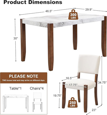 Merax Modern 5 Piece Dining Table Set for 4,Faux Marble Style Kitchen Table Set with One Rectangle Table and 4 Dining Chairs for Dining Room Table Set for Small Place