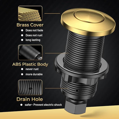 Garbage Disposal Air Switch Kit, Soft Brushed Gold Finish, Compatible with Moen Brushed Gold Faucets, UL Listed Sink Top Button, Universal Countertop Design