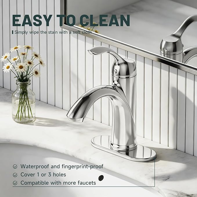 6 Inch Chrome Sink Hole Cover, Greenspring 4" Hole Cover Deck Plate, Round Bathroom Faucet Deck Plate, Faucet Escutcheon for Bathroom or Kitchen Vanity Sink Faucets Stainless Steel