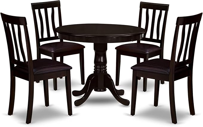 East West Furniture ANTI5-CAP-LC 5 Piece Dining Room Furniture Set Includes a Round Kitchen Table with Pedestal and 4 Faux Leather Upholstered Dining Chairs, 36x36 Inch, Cappuccino