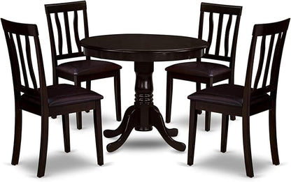 East West Furniture ANTI5-CAP-LC 5 Piece Dining Room Furniture Set Includes a Round Kitchen Table with Pedestal and 4 Faux Leather Upholstered Dining Chairs, 36x36 Inch, Cappuccino