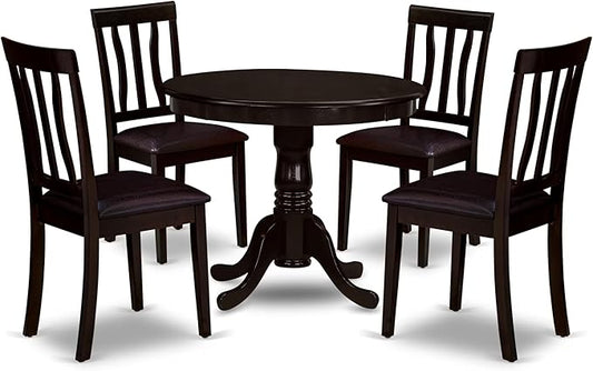 East West Furniture ANTI5-CAP-LC 5 Piece Dining Room Furniture Set Includes a Round Kitchen Table with Pedestal and 4 Faux Leather Upholstered Dining Chairs, 36x36 Inch, Cappuccino