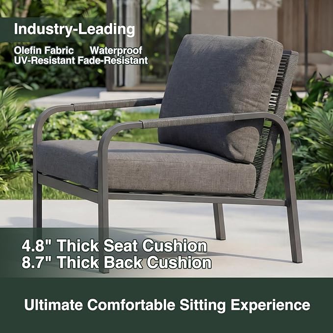 4-Piece Aluminum Outdoor Sofa Set with Coffee Table – 3-Seat Sofa and Rattan-Style Backrests, Perfect for Patio, Balcony, Garden (Grey)