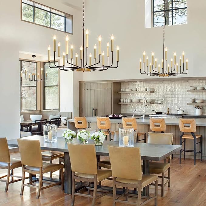 Black and Gold Chandelier, 16-Light Farmhouse Chandelier for Dining Room Lighting Fixtures Hanging, Industrial Modern Chandeliers for Dining Room Living Room Foyer Entry Staircase Kitchen