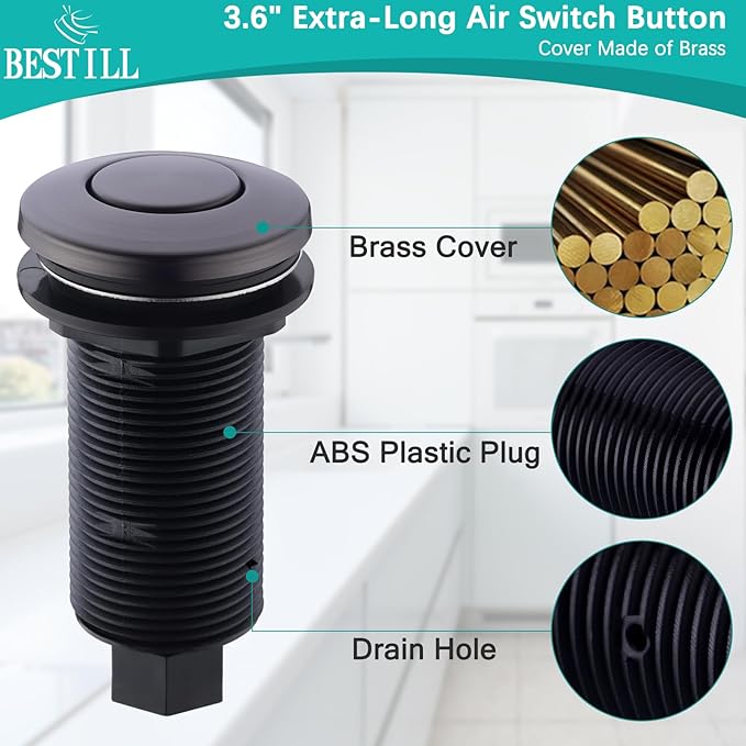 Garbage Disposal Air Switch Kit, Gunmetal Gray Sink Top On/Off Push Button Waste Disposer Part by BESTILL, UL Listed