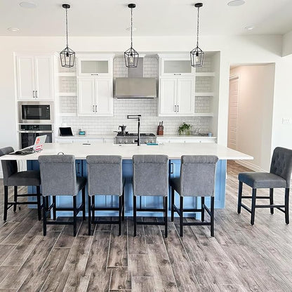 LSSBOUGHT 24 Inches Upholstered Counter Stools, Bar Stools Set of 4, Fabric Counter Stools with Back, Counter Height Bar Chairs with Solid Wood Legs for Home Kitchen Island Dining Room, (4pcs,Grey)