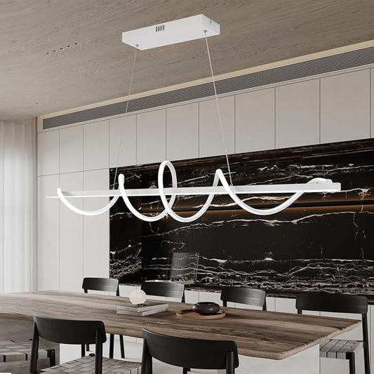 Led Chandeliers for Dining Room,Modern Led Pendant Light Fixture, Dimmable Adjustable Height Music Note Shape Hanging Lamp with Remote Control White Iron Ceiling Light Fixture for Kitchen Island