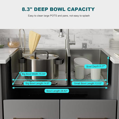 Black Double Bowl Kitchen Sink, Drop ln 30.7x16.9In Nano-Coated Stainless Steel Topmount Bar Kitchen Sink with Drain and Overflow
