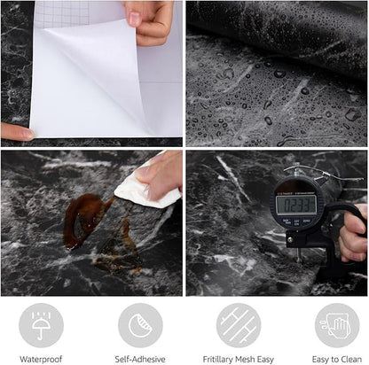 Abyssaly Black Marble Paper Granite Wallpaper 17.7" X 196" Peel and Stick Countertop Paper Self Adhesive Thicken for Kitchen Bathroom and Furniture