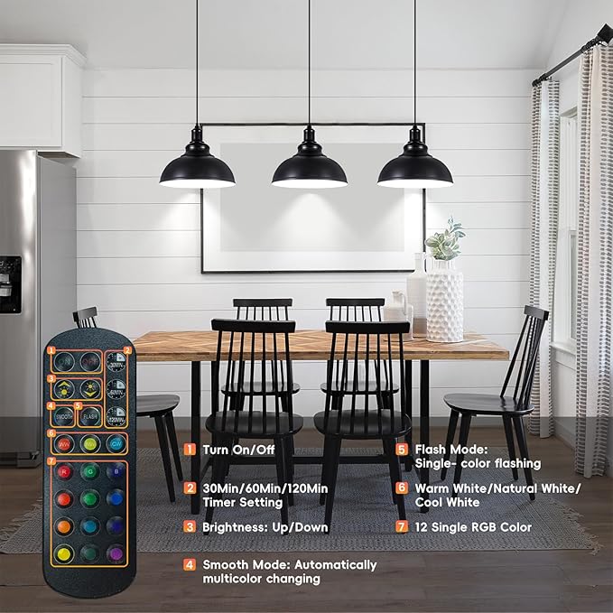Black Battery Operated Pendant Lights 2 Pack, Modern Rechargeable Pendant Lighting with Remote, Pendant Light Fixtures for Kitchen Island, Industrial Hanging Lights for Dining Room Hallway Entryway