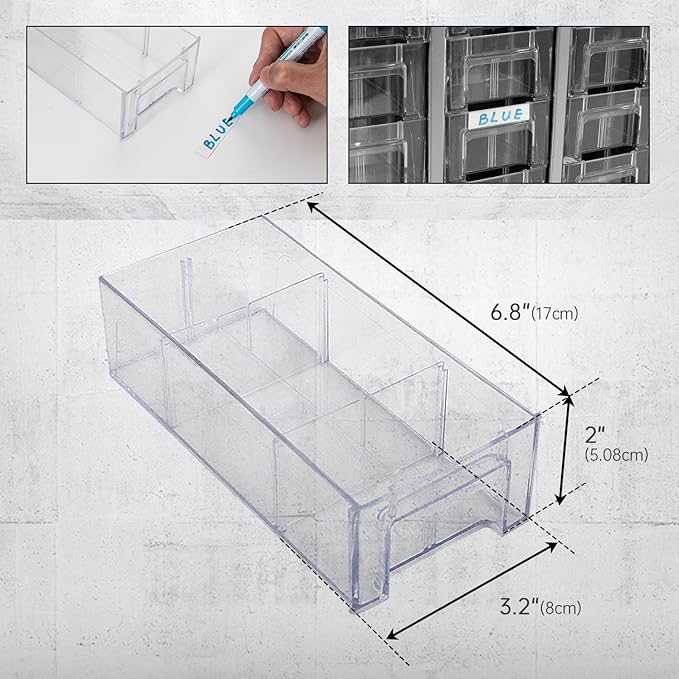24-Drawer Heavy Duty Metal Parts Cabinet – Bolt and Nut Organizer with Clear PS Drawers, Hardware Storage Cabinet for Workshop Garage or Office, Bolt Bin, Stackable Design, No Assemble
