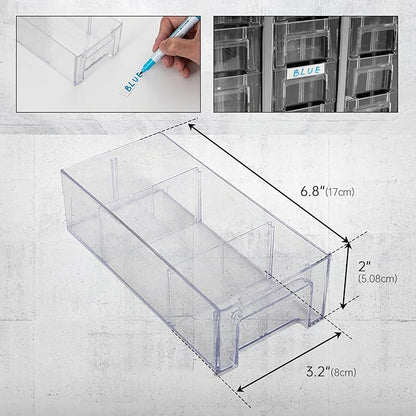 24-Drawer Heavy Duty Metal Parts Cabinet – Bolt and Nut Organizer with Clear PS Drawers, Hardware Storage Cabinet for Workshop Garage or Office, Bolt Bin, Stackable Design, No Assemble