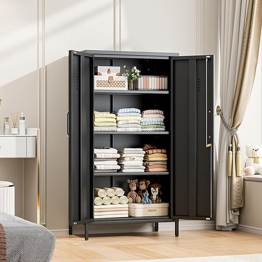 Ckzbx Narrow Storage Cabinet 51.18" H Bathroom Cabinet Metal Pantry Cabinets, 3 Adjustable Shelves for Kitchen, Home Office, Living Room, Dinning Room (30 inches Wide Black)