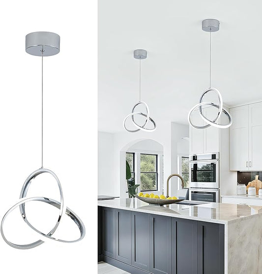 MAYNA Spiral LED Pendant Light, 4000K Natural White Modern Pendant Lights Kitchen Island, 18W Adjustable Height Island Lights for Kitchen Bedroom Dinning Room Living Room, 1 Pack (Chrome)