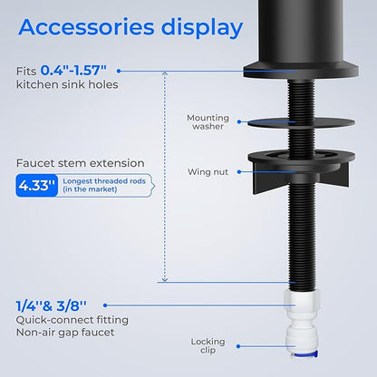 Waterdrop G2FCT-BLK Drinking Water Faucet, Reverse Osmosis Faucet, Water Filter Faucet for Kitchen Bar Sink, Single Handle, Easy to Install, Lead-Free, Stainless Steel, Black