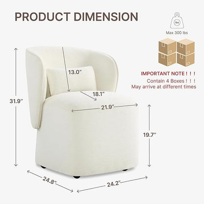 KISLOT Upholstered Dining Chairs with Wheels, Easy Assembly Stain Resistant Fabric Modern Barrel Armchair with Lumbar Cushion, Dining Room Chairs for Kitchen Living Room Bedroom, Beige, Set of 4