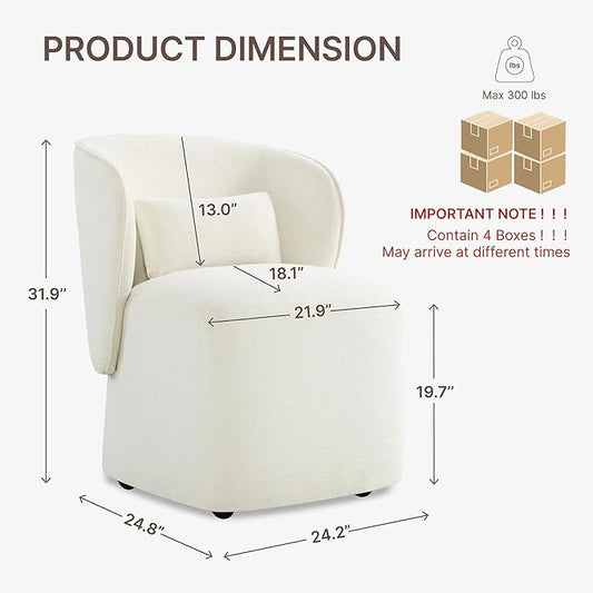 KISLOT Upholstered Dining Chairs with Wheels, Easy Assembly Stain Resistant Fabric Modern Barrel Armchair with Lumbar Cushion, Dining Room Chairs for Kitchen Living Room Bedroom, Beige, Set of 4