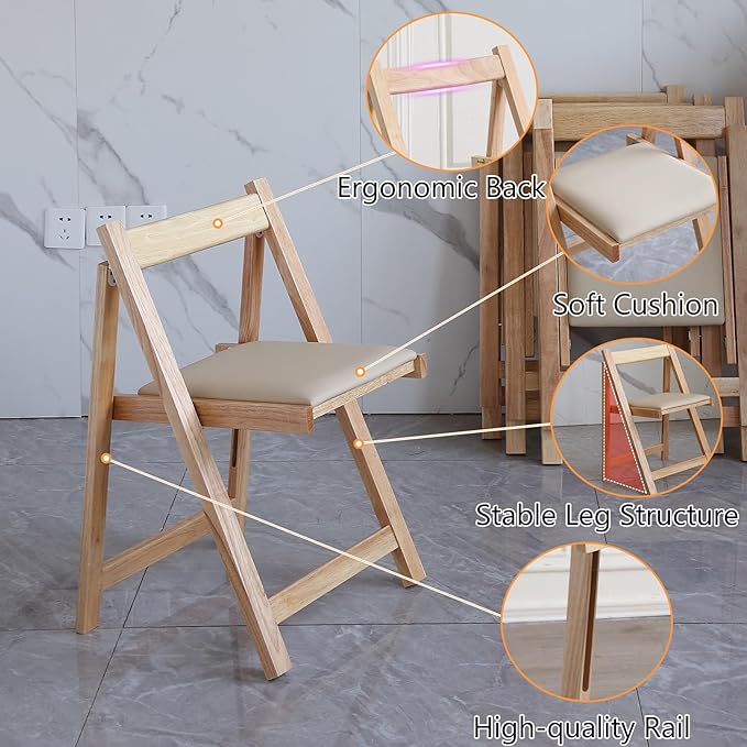 COMUHOME Folding Dining Chairs with Padded Seat Lightweight sillas para Fiestas,2 Pack Folding Chair for Dinner,Party Wedding,Picnic Event, 196LB Weight Capacity(Wood)