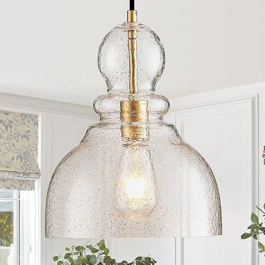 Gold Pendant Lights Kitchen Island, Large Gold Sand Glass Pendant Lighting Over Table 10inch Modern Brass Ceiling Island Light for Kitchen Sink Hallway Entrance